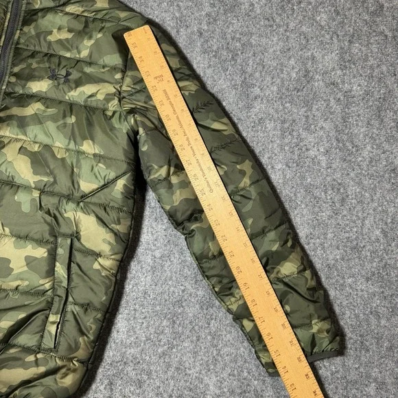 Under Armour Storm Jacket Youth L Green Camo Hooded Puffer Full Zip Reversible - Picture 10 of 12